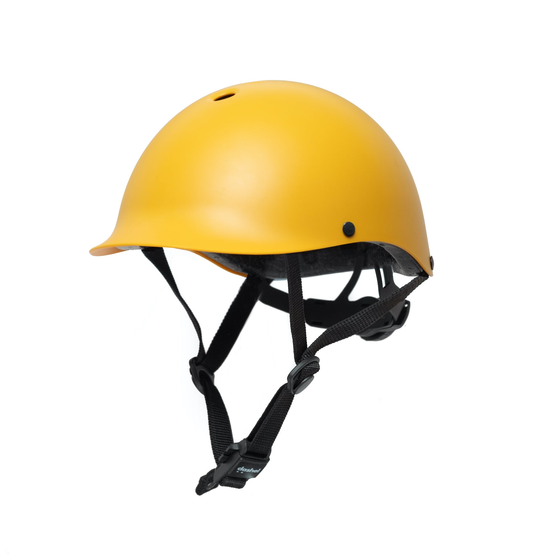 Left side view of Dashel Kids Ocean Yellow bike helmet with lightweight recyclable shell and adjustable chin strap