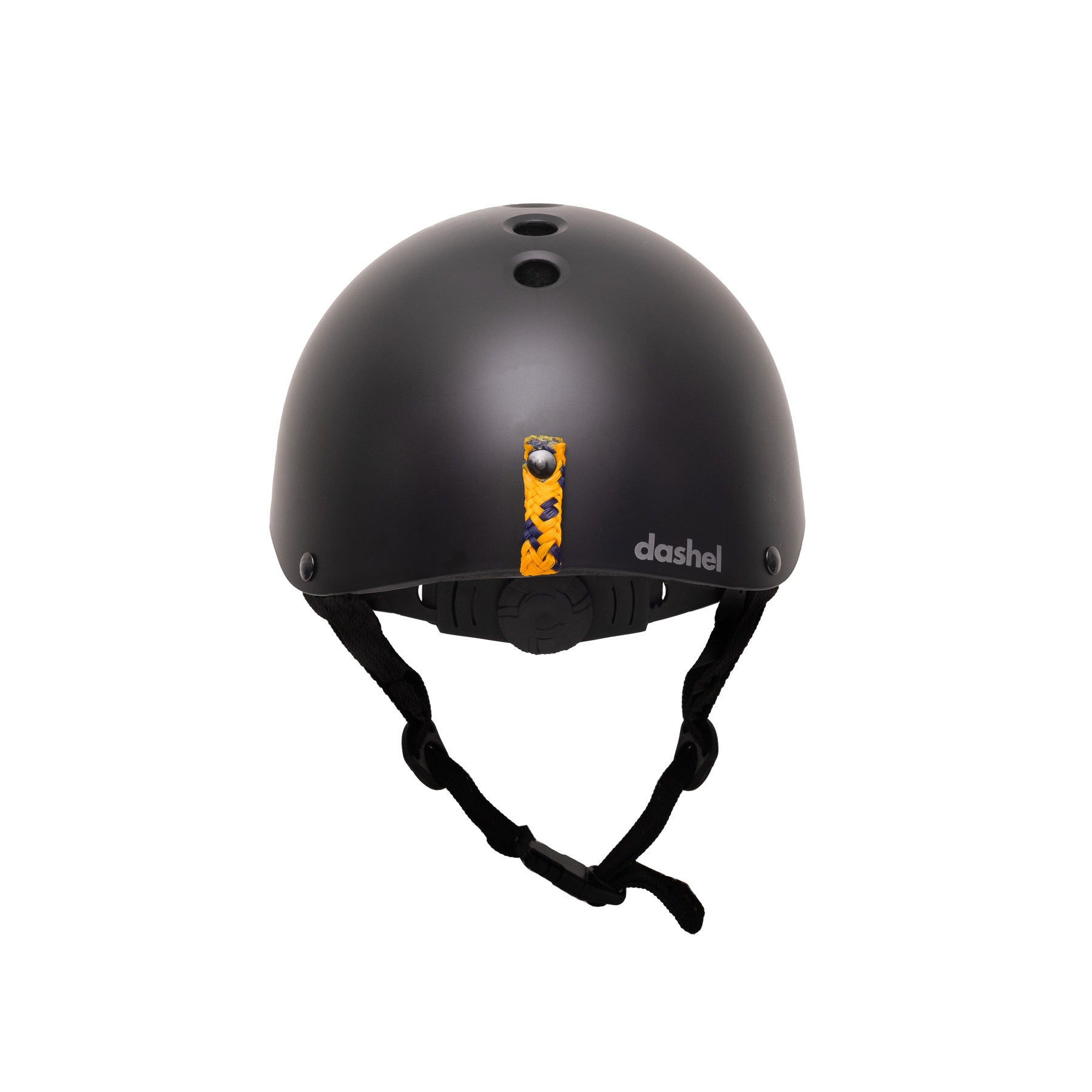 Rear view of Dashel Kids Sea Shepherd Jolly Roger Black bike helmet with ghost net loop and dial fit system