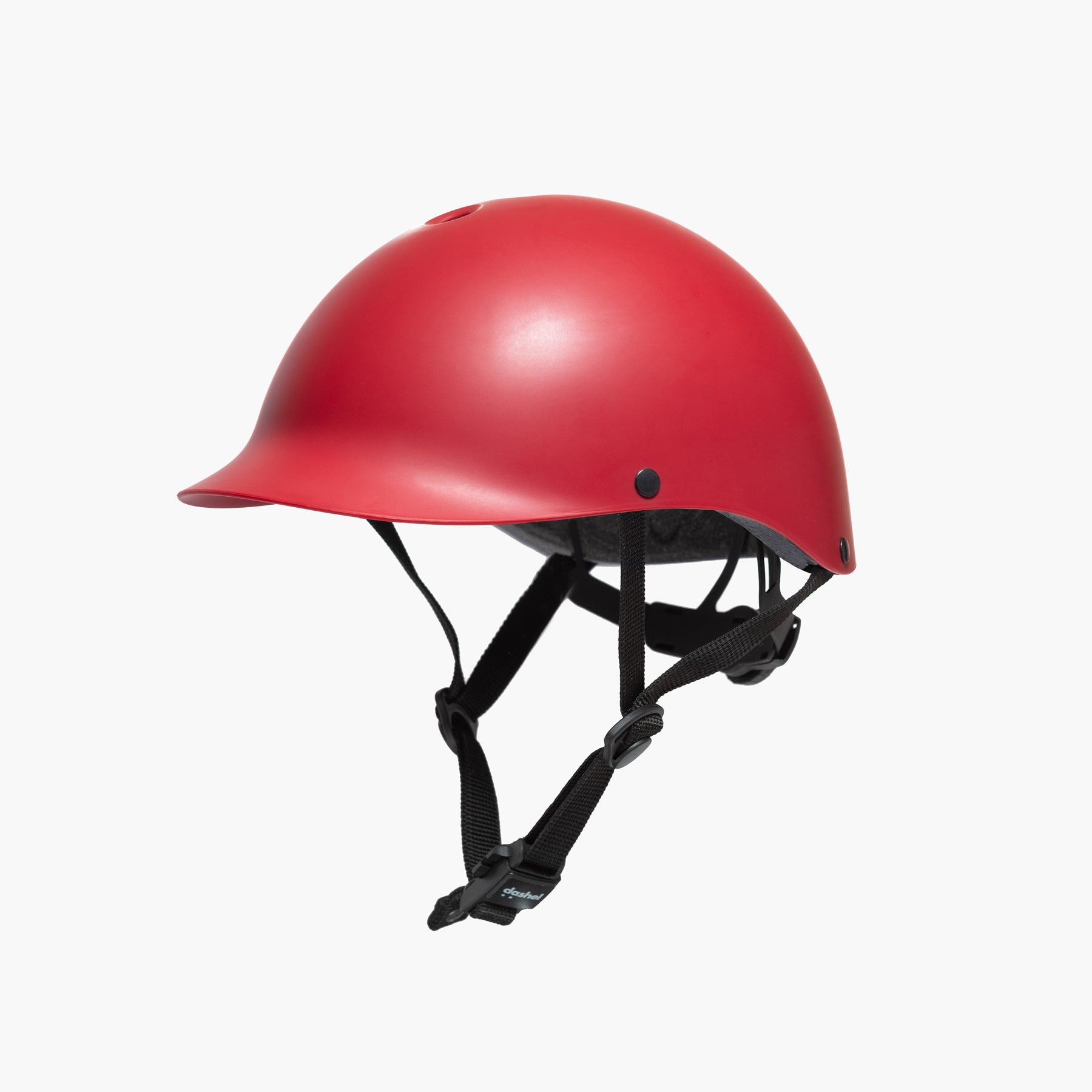 Left side view of Dashel ReCycle Red bike helmet with lightweight recyclable shell and Fidlock buckle