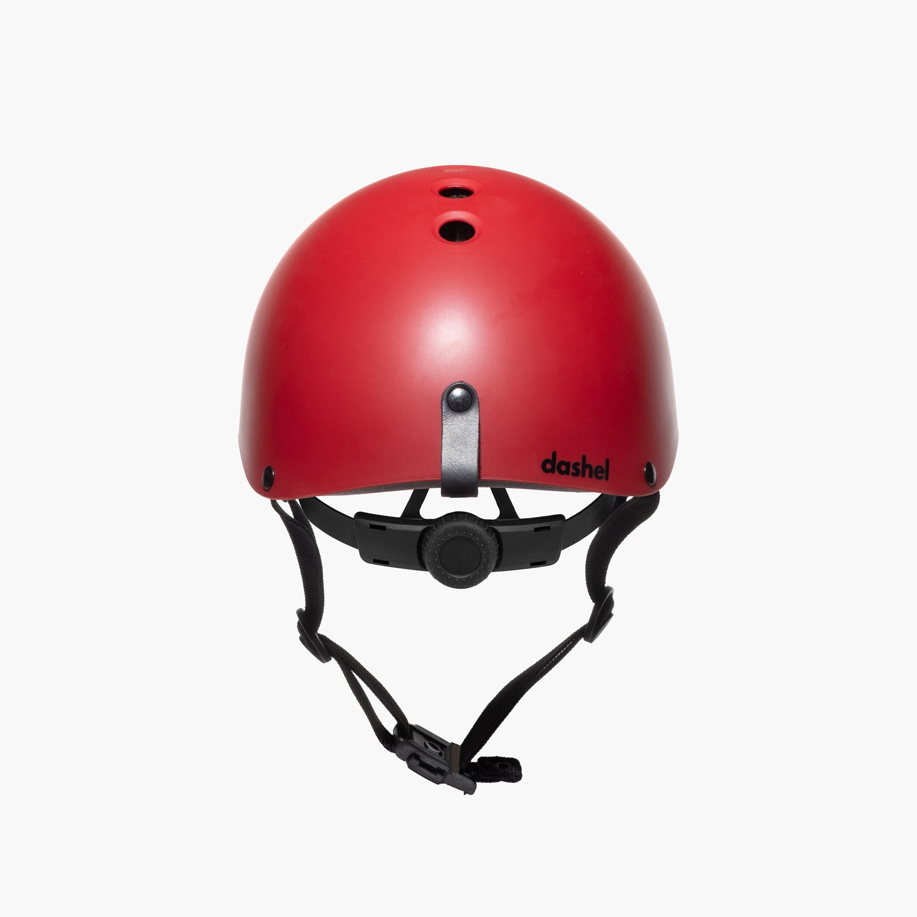 Rear view of Dashel ReCycle Red bike helmet with vegan leather loop and top ventilation