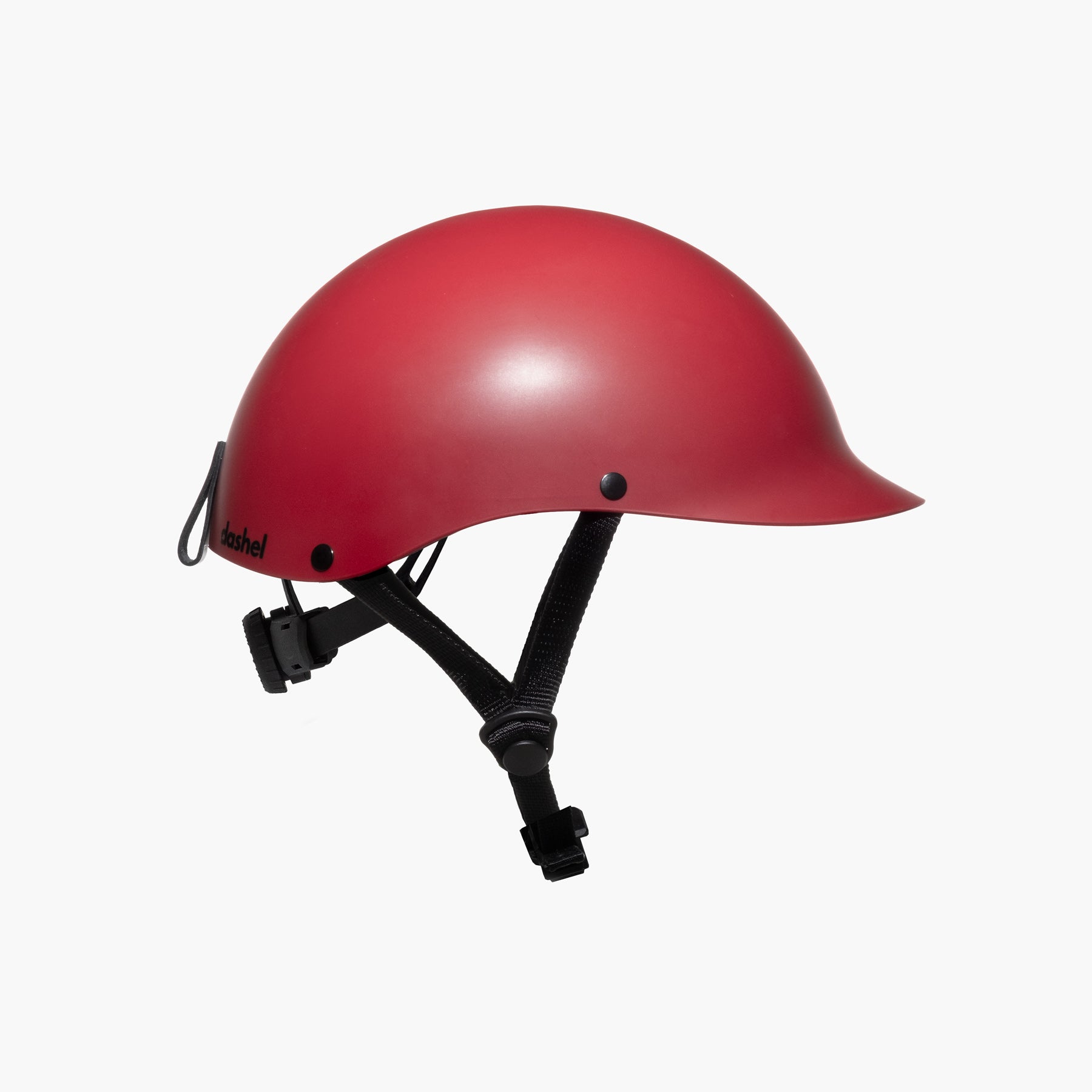 Right side view of Dashel ReCycle Red bike helmet with recyclable shell and vegan leather loop