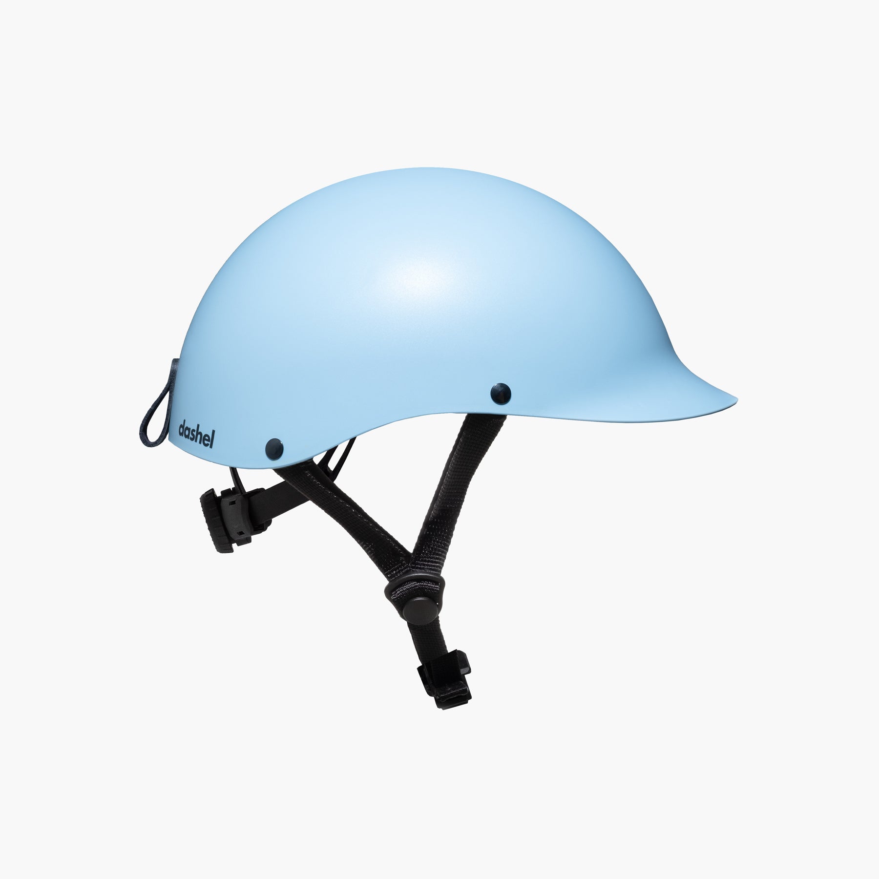 Right side view of Dashel ReCycle Sky Blue bike helmet with recyclable shell and vegan leather loop