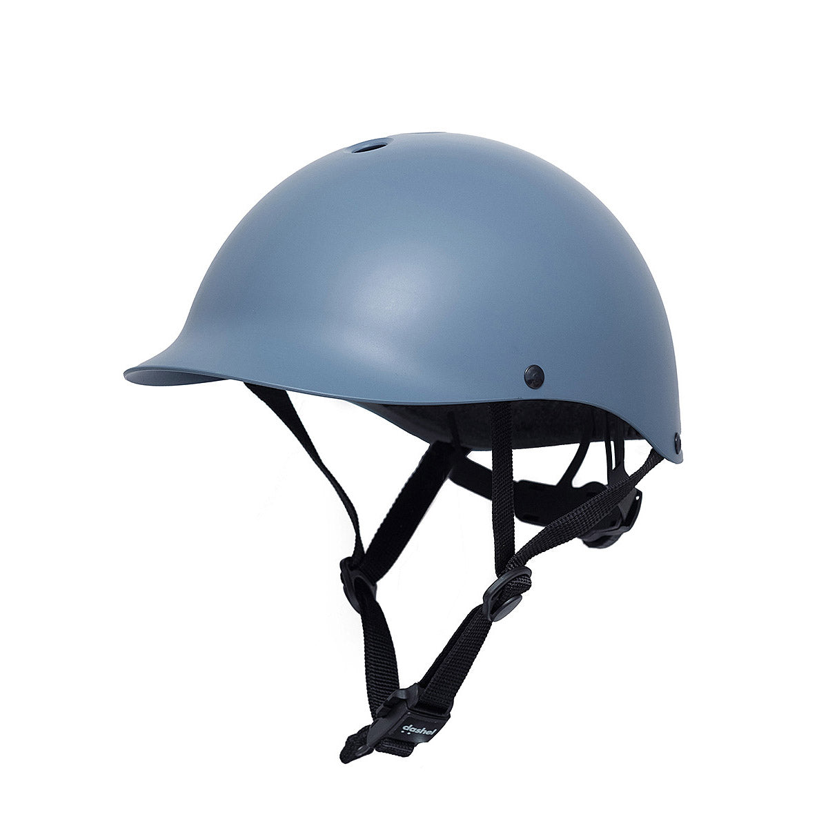 Left side view of Dashel ReCycle Slate Blue bike helmet with lightweight recyclable shell and adjustable chin strap