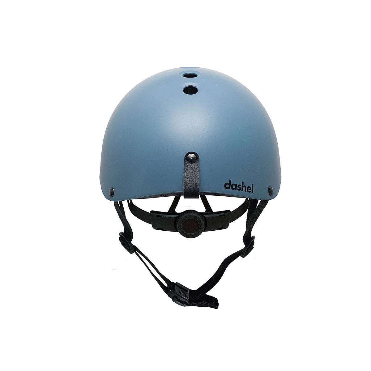 Rear view of Dashel ReCycle Slate Blue bike helmet with vegan leather loop and top ventilation