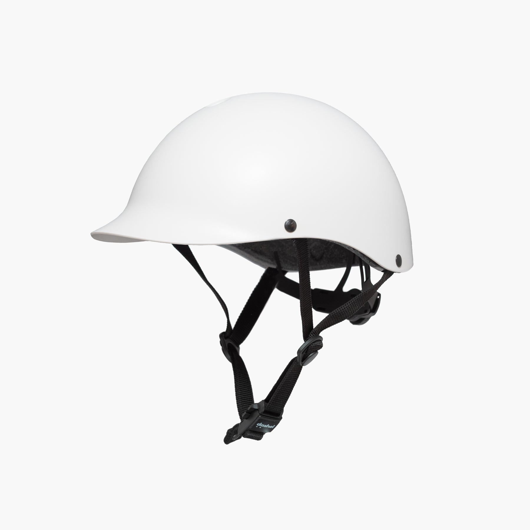 Left side view of Dashel ReCycle White bike helmet with lightweight recyclable shell and adjustable chin strap