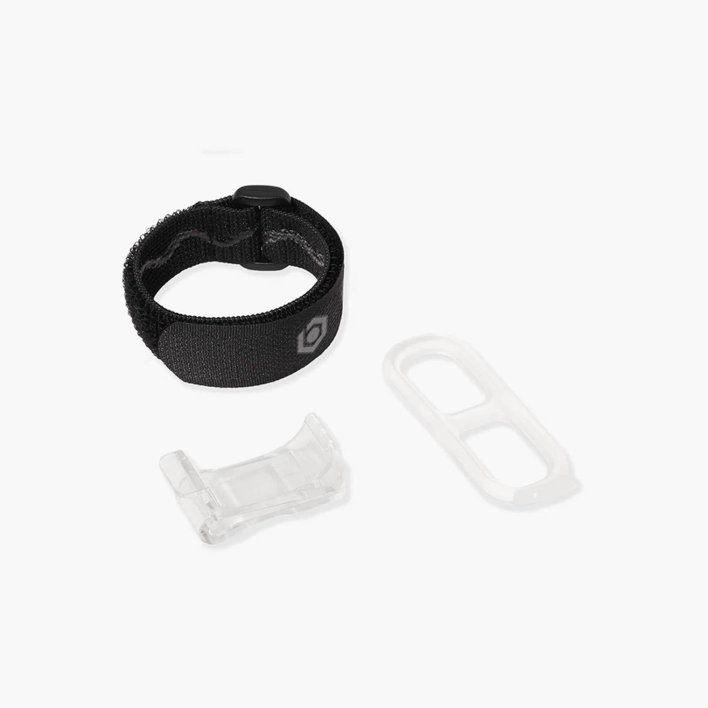 Beryl Pixel bike light mounting accessories with silicone strap, multi-mount bracket, Velcro strap and USB cable